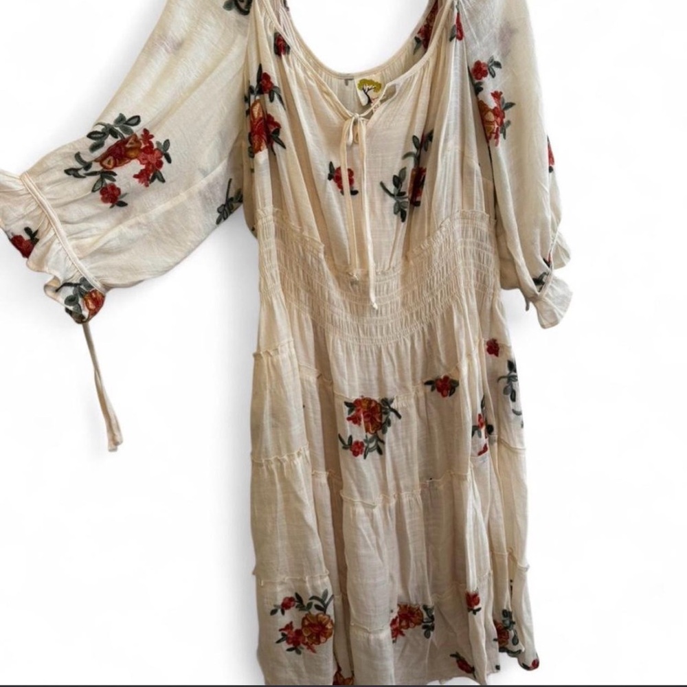 SOLD Anthropologie Cream Floral Embroidered Dress